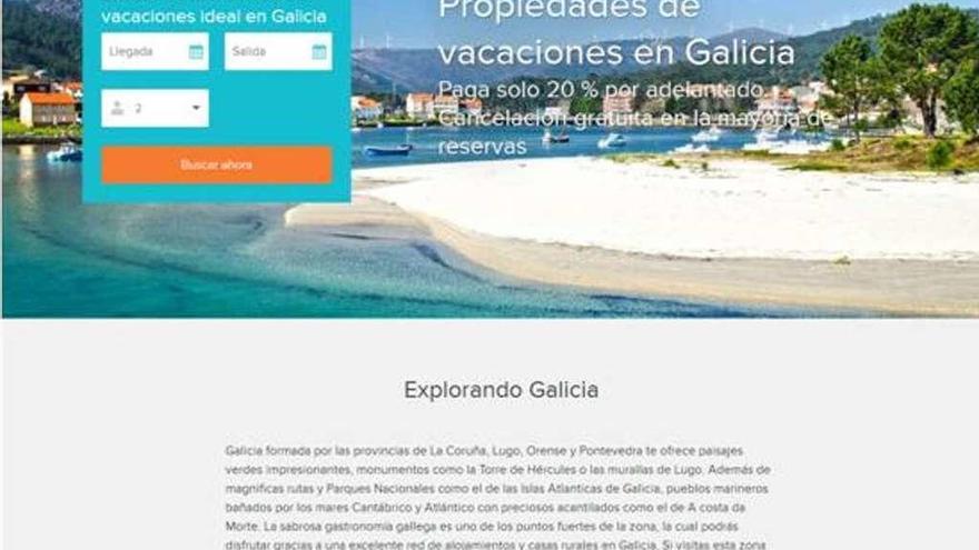 Página web que oferta viviendas para alojarse durante las vacaciones en Galicia.