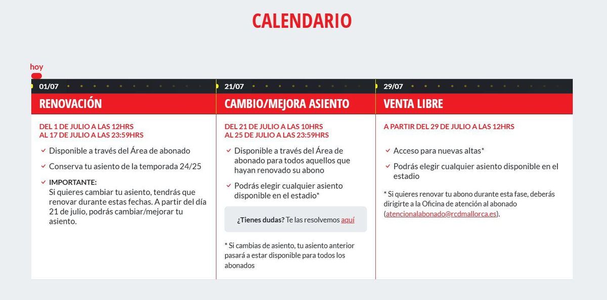 Calendario campaña de abonados RCD Mallorca 2025/26