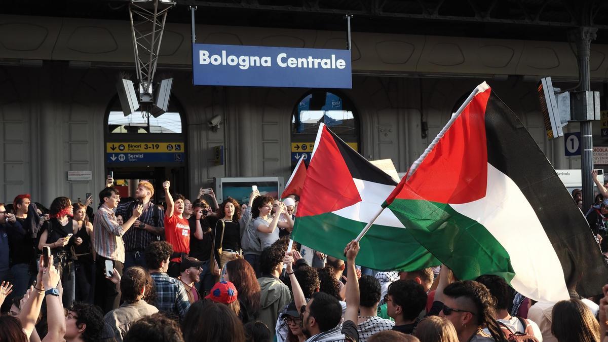 Una manifestación propalestina en Bolonia (Italia), este marTes.