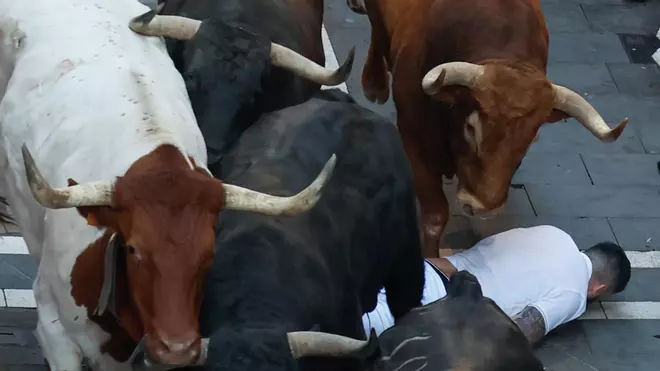 Quinto encierro de San Fermín con toros de Jandilla
