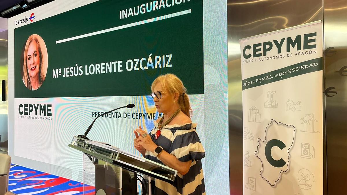 María Jesús Lorente, presidenta de Cepyme Aragón, este lunes en la inauguración de la jornada.