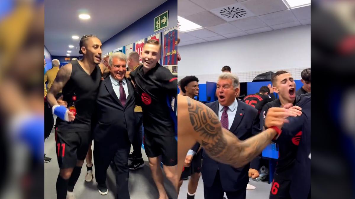 Así vivió Laporta la fiesta en el vestuario con los jugadores tras ganar la Liga