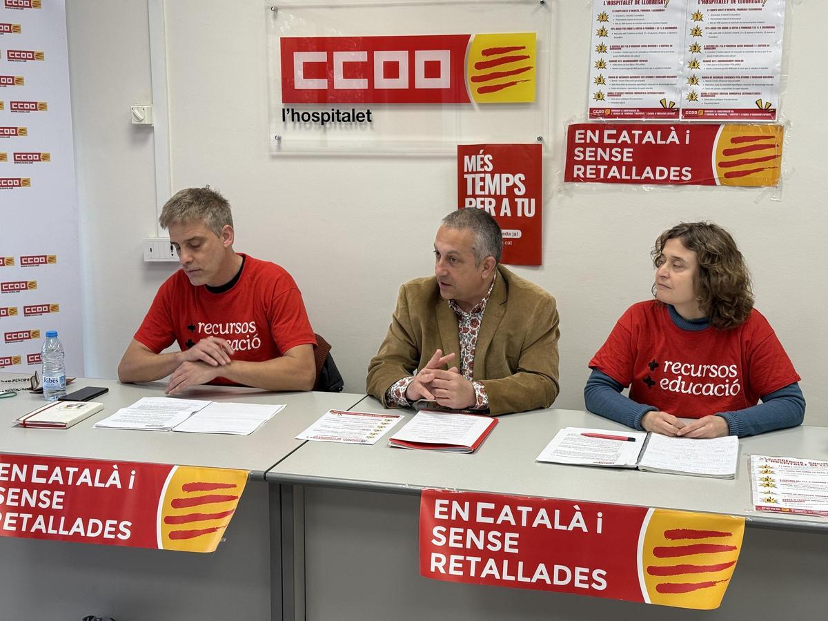 Rueda de prensa de CCOO para denunciar la emergencia educativa en L?Hospitalet de Llobregat.