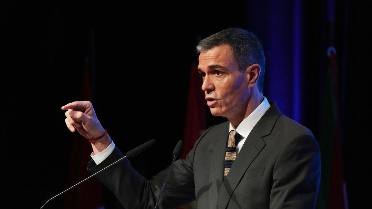 El presidente del Gobierno, Pedro Sánchez, durante la clausura este jueves en Bilbao del VIII Congreso Nacional de Industria.