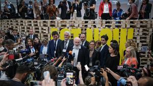 El vicepresidente de la Comisión Europea, Frans Timmermans, durante su comparecencia ante la prensa en la COP27.