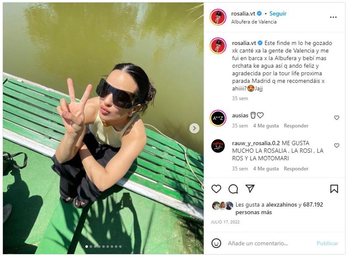 El post de Rosalía durante el pasó por l'Albufera.