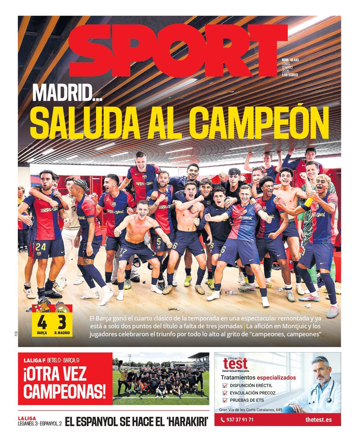 Esta es la portada del lunes, 12 de mayo de 2025