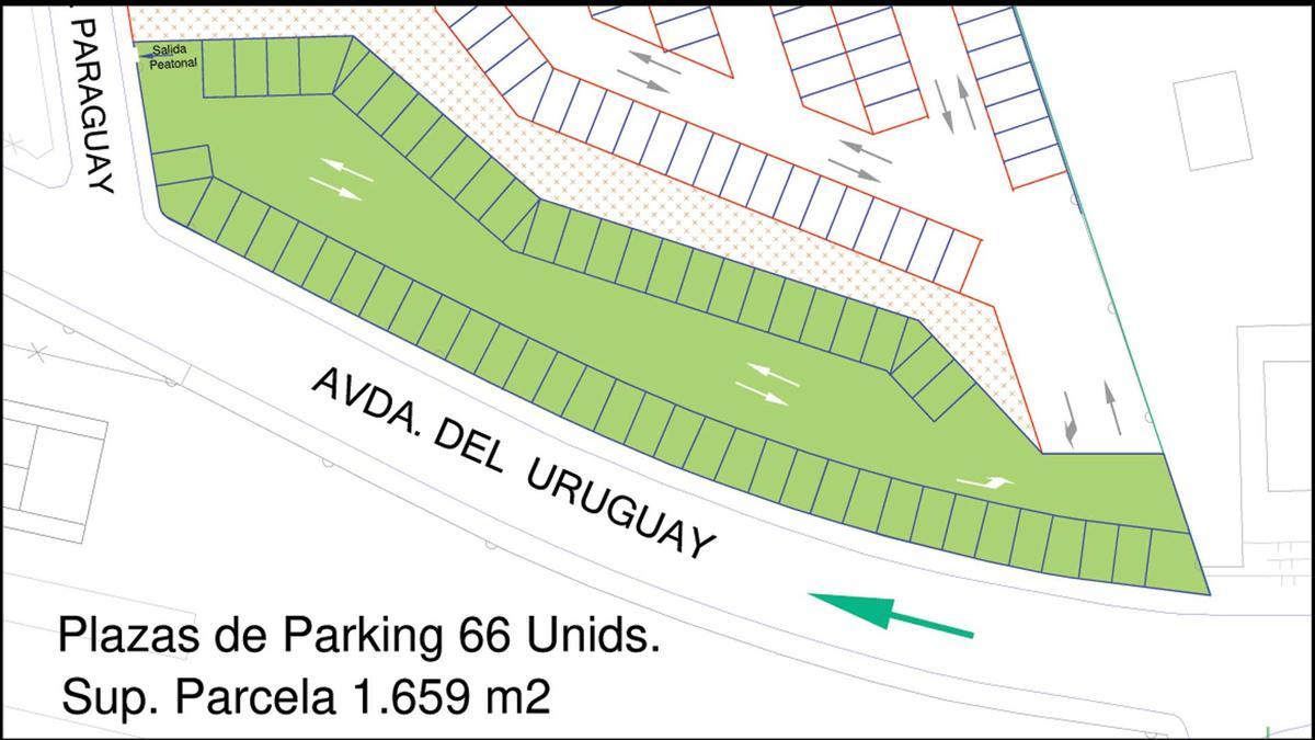 El plano del parking de la calle Cuba de Benidorm.