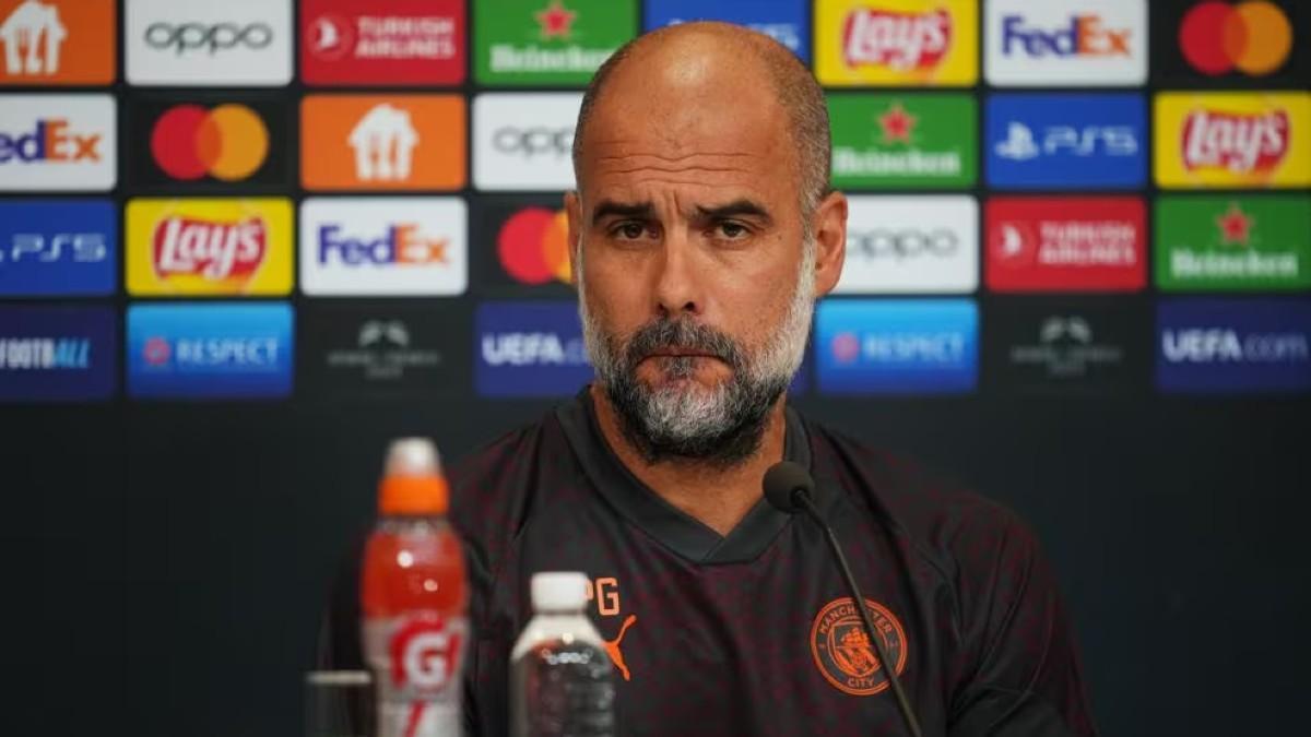 Pep Guardiola, durante la rueda de prensa previa a la final de la Supercopa de Europa