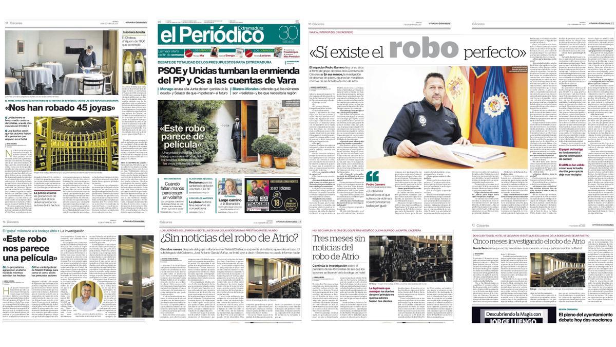 Informaciones que se han publicado en El Periódico Extremadura sobre el robo de Atrio en los últimos cinco meses