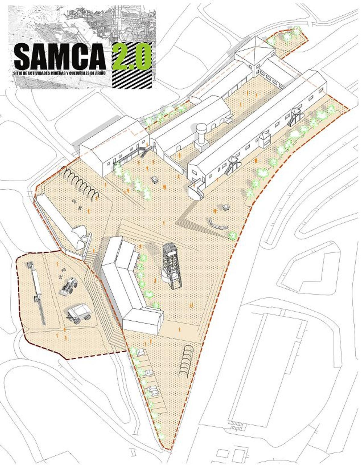 El plano de la zona donde se plantea el proyecto de 'Samca 2.0', en las antiguas instalaciones de la compañía minera.