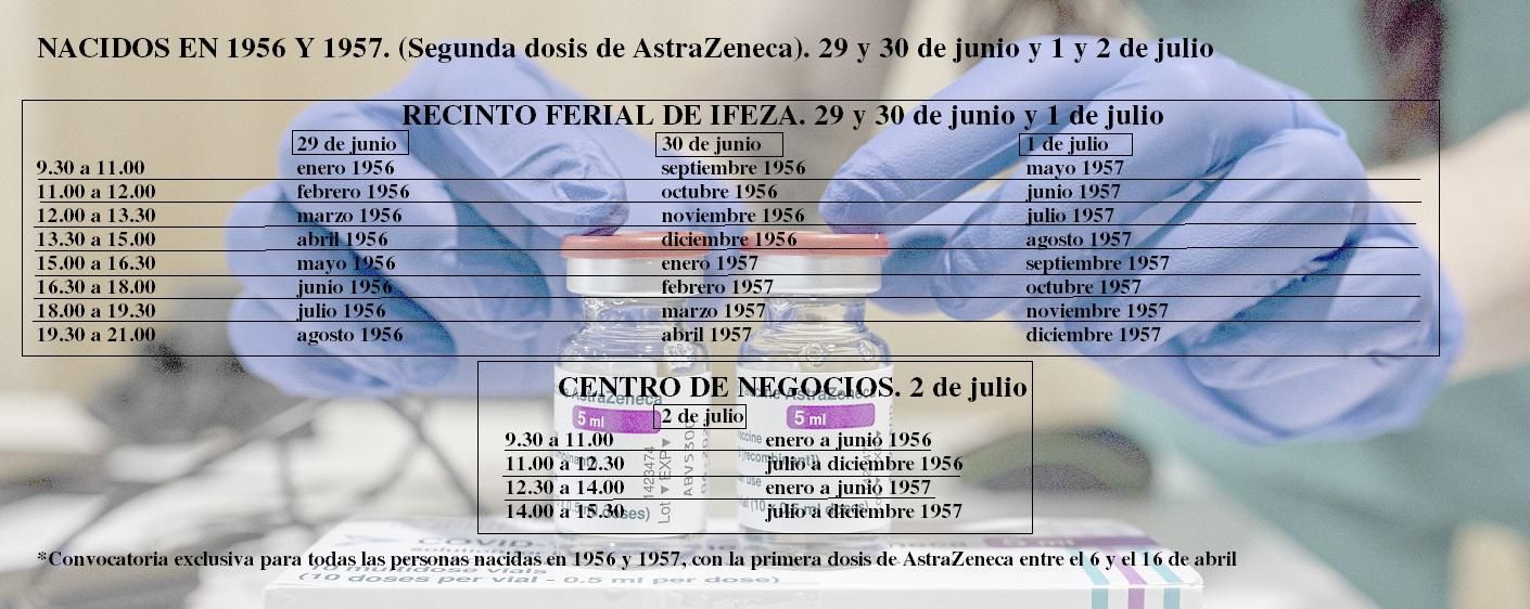 Segunda dosis para los nacidos en 1956 y 1957 vacunados con AstraZeneca