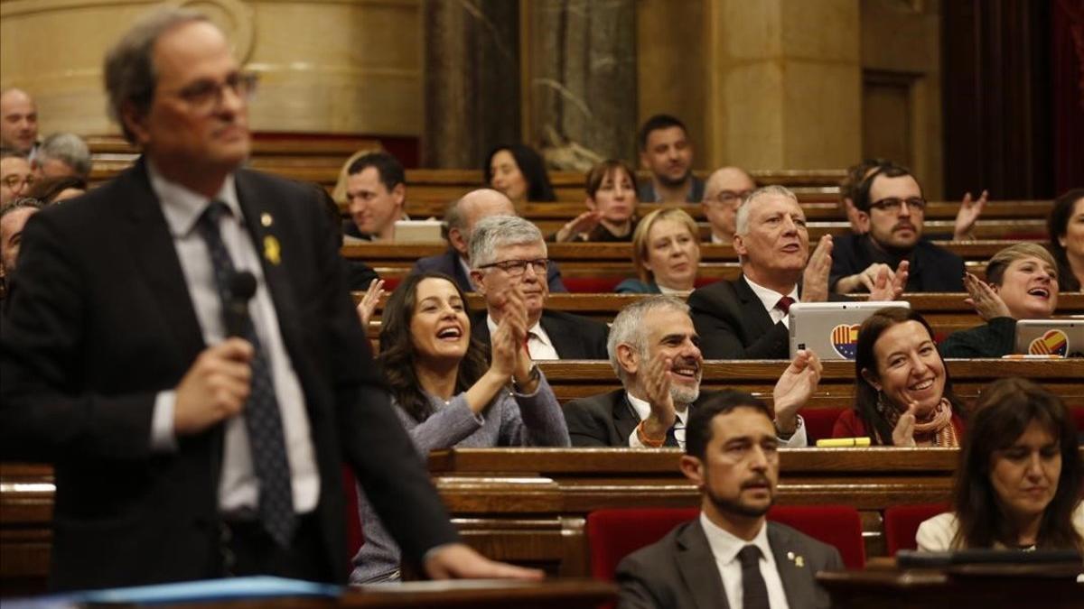 El 'president' de la Generalitat, Quim Torra, este miércoles en el hemiciclo catalán.