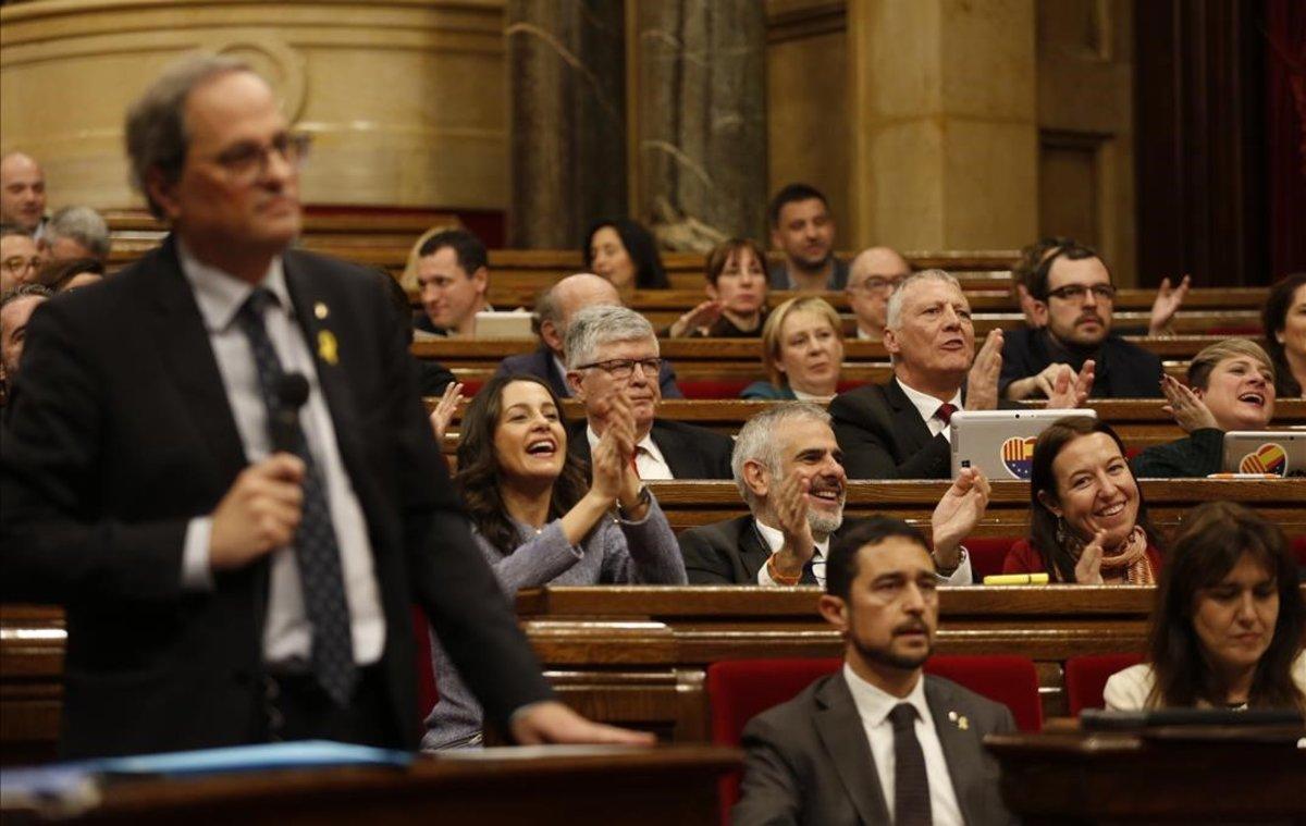 El ’president’ de la Generalitat, Quim Torra, este miércoles en el hemiciclo catalán.