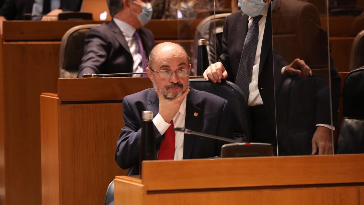 Javier Lambán, durante el debate de este jueves.