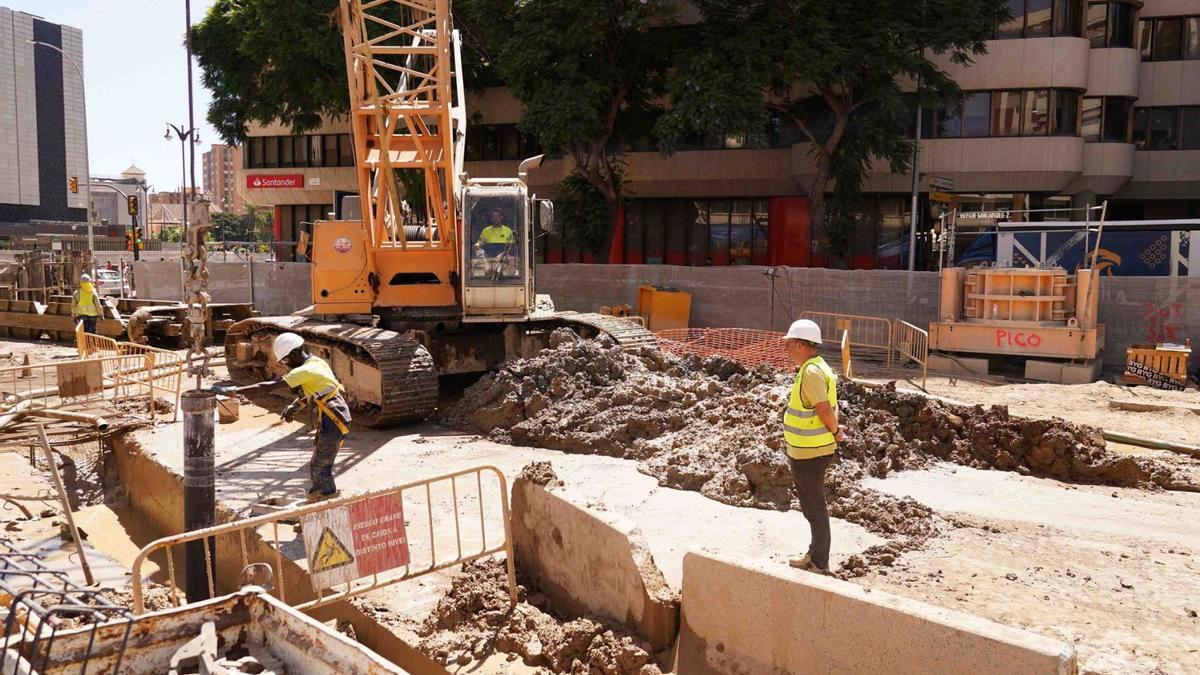Obras del Metro de Málaga en la zona de calle Hilera.
