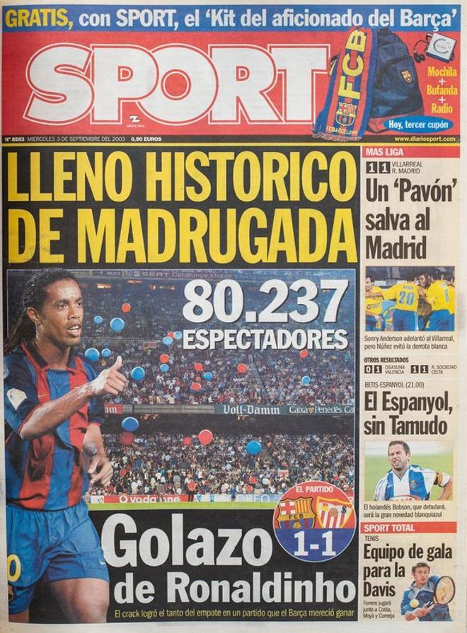 2003 - Histórico lleno del Camp Nou en el empate del Barça ante el Sevilla con golazo de Ronaldinho