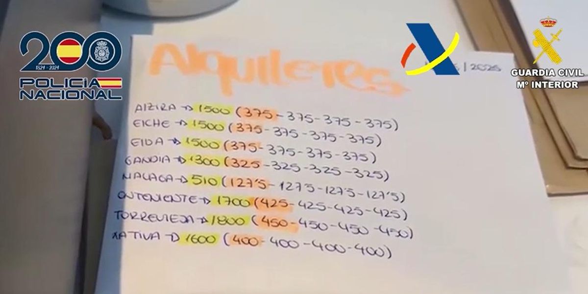 Documento sobre alquileres intervenido en un registro.