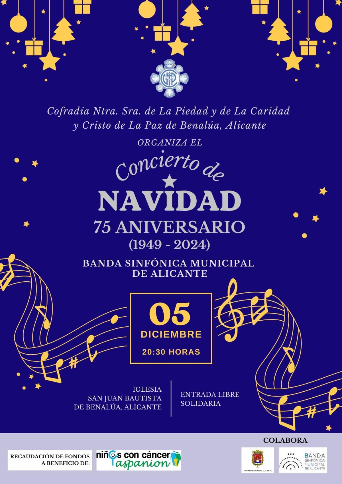 Cartel anunciativo del Concierto Especial de Navidad de la Cofradía de Benalúa