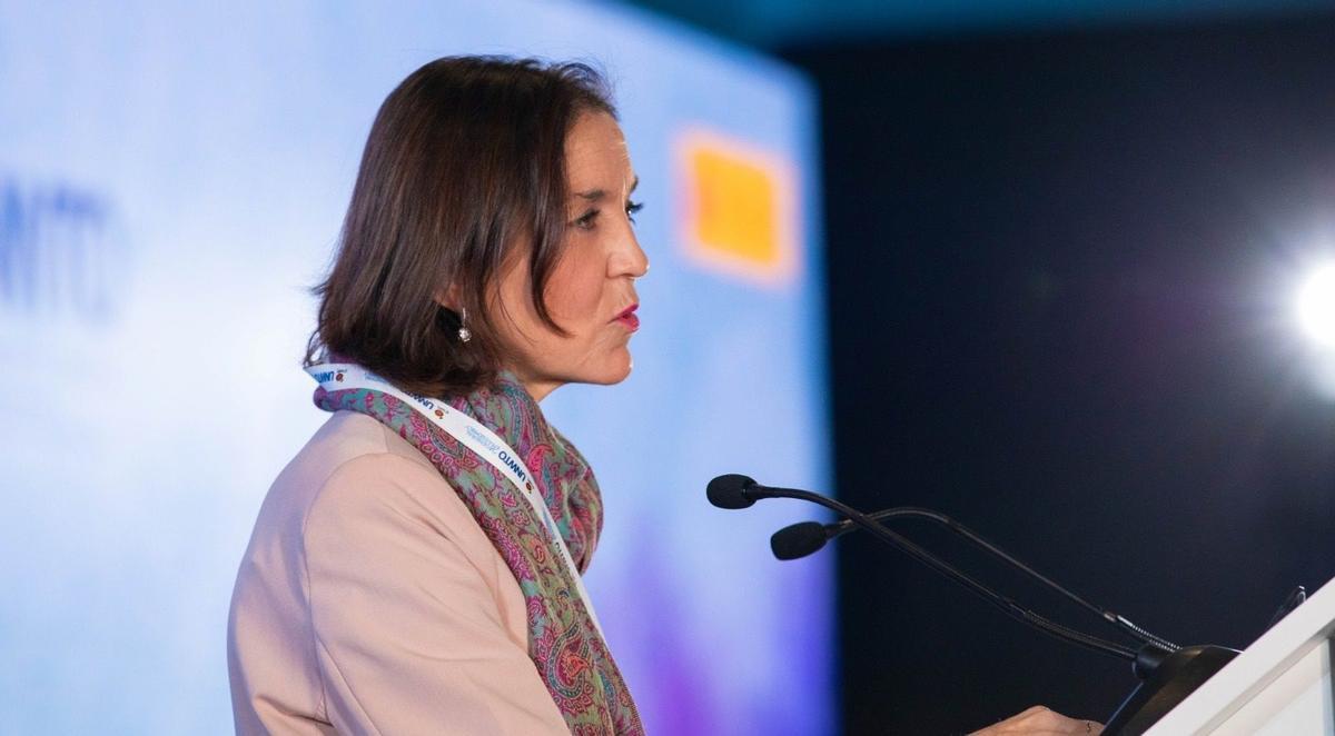 Reyes Maroto, ministra de Industria, Comercio y Turismo, durante su intervención en la Asamblea General de la OMT celebrada en Madrid