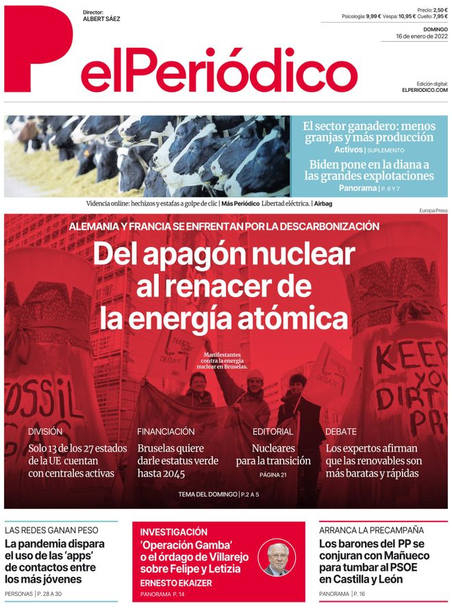 La portada d’EL PERIÓDICO del 16 de gener del 2022