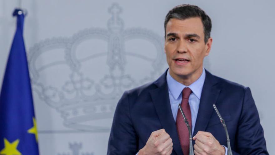 Pedro Sánchez en una compareixença als mitjans