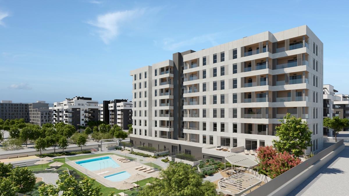 Panorámica de la promoción Zeta Valley de AEDAS Homes en el Distrito Zeta de Málaga capital.