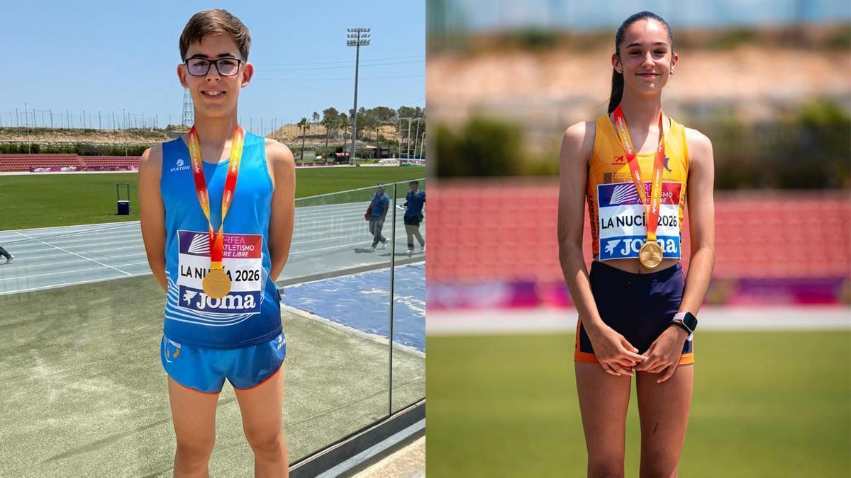 Los atletas alzireños Carles Sangrós y Mireya Montagud, campeones de España.