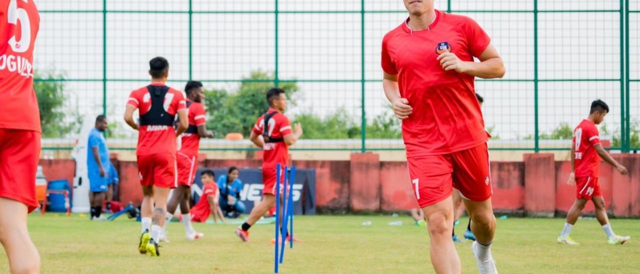 Airam Cabrera, durante su primer entrenamiento con el FC Goa.