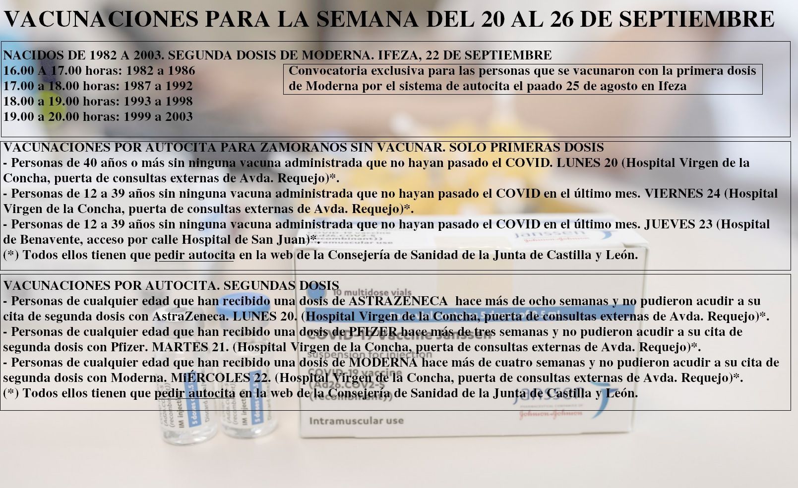 Calendario oficial de repescas y vacunaciones en Zamora.