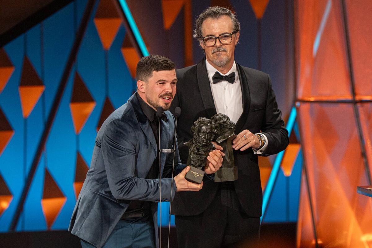 El equipo creador del cortometraje ´Ángulo muerto´ ganan el Goya a mejor cortometraje de ficción durante la ceremonia de entrega de los Premios Goya en su 40 edición.