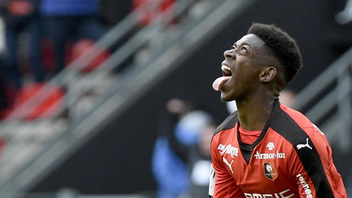 Ousmane Dembéle, jugador del Rennes, después de marcar un 'hat trick' al Nantes