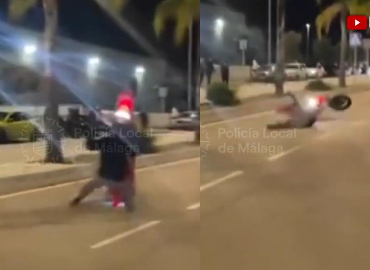 Un motorista cayó al suelo tras tratar de hacer un caballito con su moto
