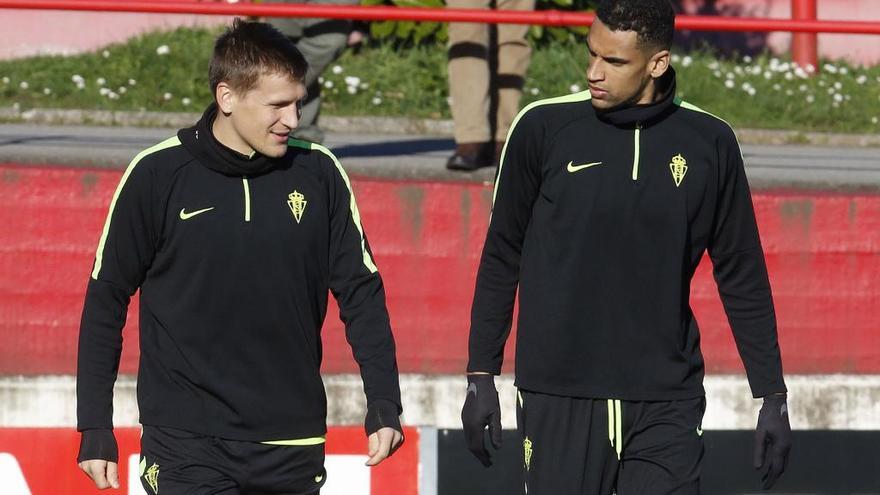 Lod y Blackman, en el entrenamiento de esta mañana en Mareo.