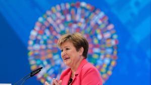 Kristalina Georgieva, presidenta del Fondo Monetario Internacional ( FMI ). Kristalina Georgieva, managing director of the International Monetary Fund (IMF), during a curtain raiser speech ahead of the International Monetary Fund (IMF) and World Bank Spring meetings at the IMF headquarters in Washington, DC, US, on Thursday, April 17, 2025. The IMFs Spring Meetings will take place from April 21 to April 26. Photographer: Kent Nishimura/Bloomberg