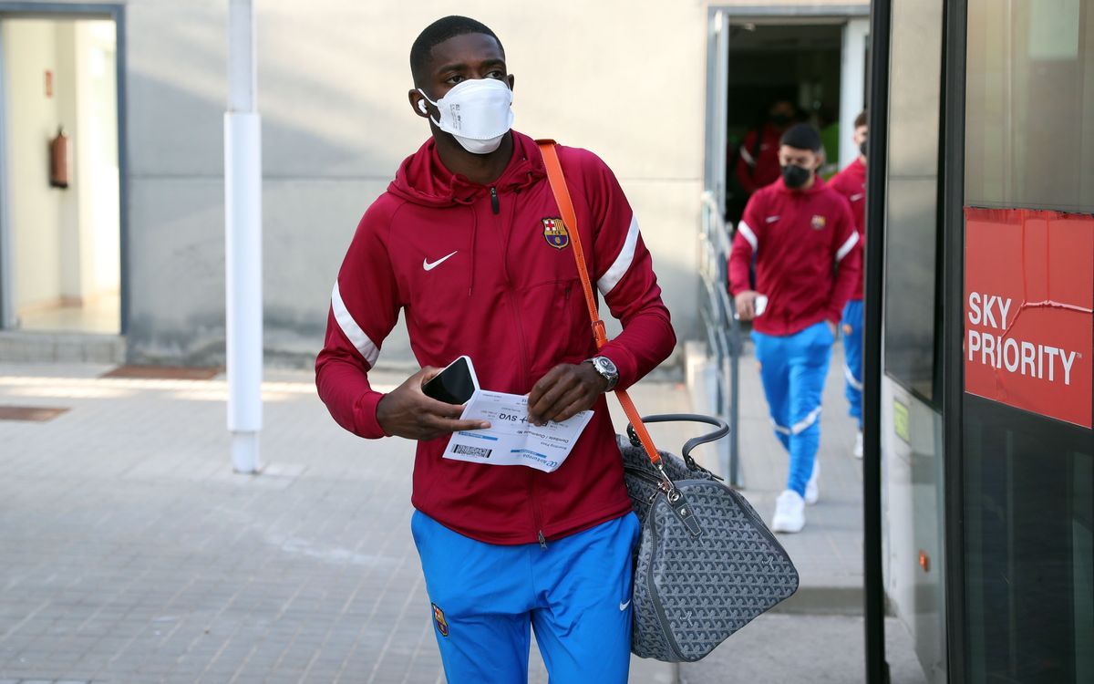 Dembélé, en el viaje del Barça a Sevilla.