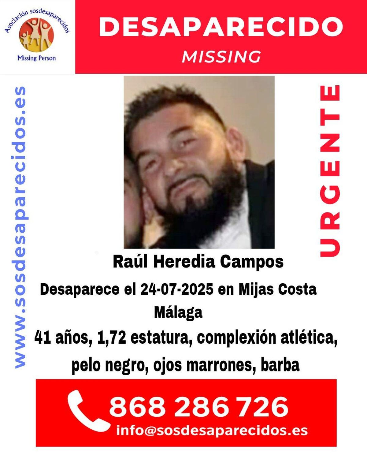 Se busca a Raúl Heredia Campos, un hombre de 41 años desaparecido en Mijas