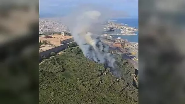 Bomberscat ha desplegado un helicóptero para apoyar al Cuerpo de Bomberos de Barcelona en las tareas de extinción del incendio forestal en Montjuïc.