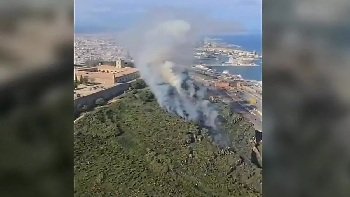 Controlado el incendio en una zona boscosa y de difícil acceso que ha obligado a evacuar el Castillo de Montjuïc y a cerrar el teleférico