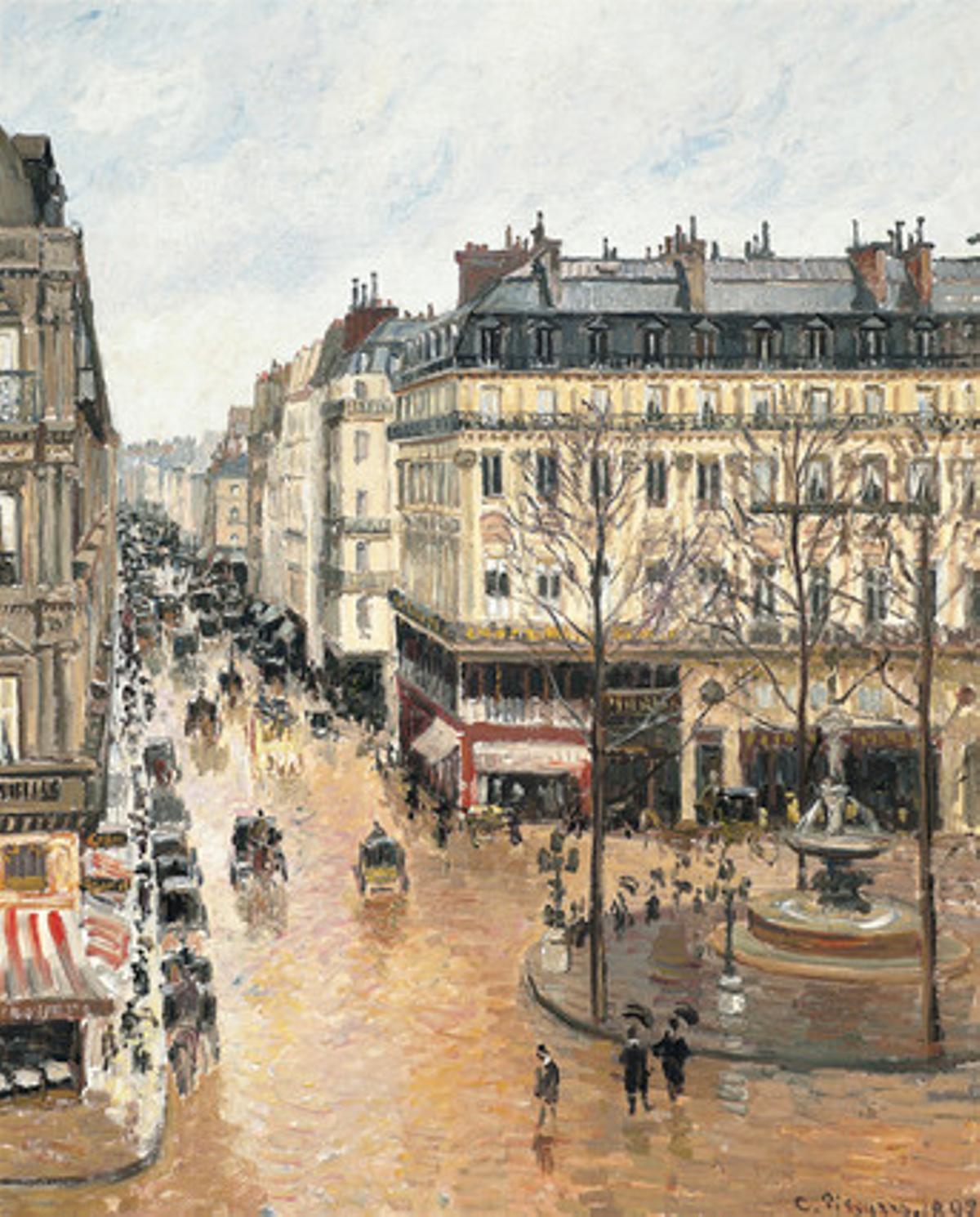 ’El carrer Saint-Honoré a la tarda. Efecte de pluja’, una de les obres de Camille Pissarro que es pot veure a CaixaForum.