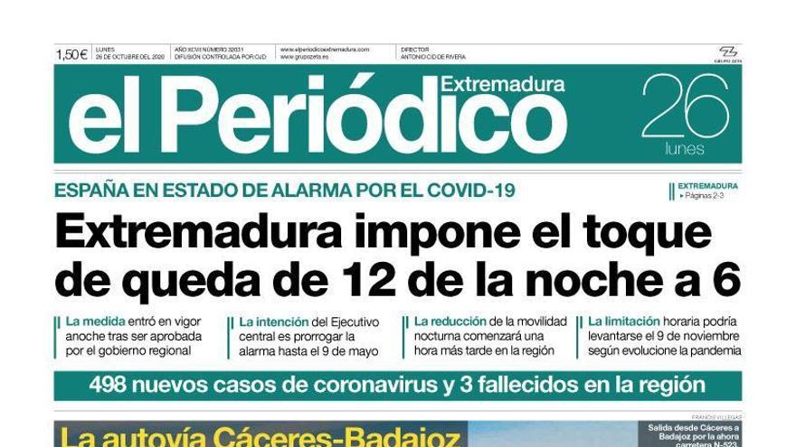 Esta es la portada de EL PERIÓDICO EXTREMADURA correspondiente al día 26 de octubre del 2020