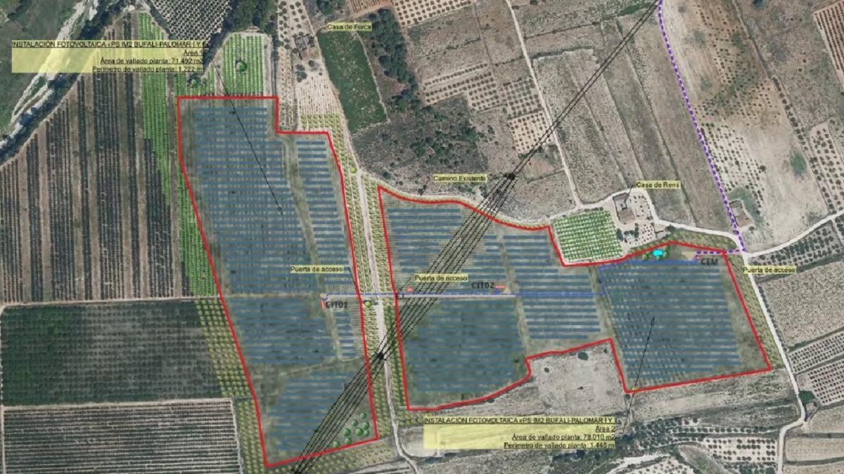 Mapa de la planta solar proyectada en Bufali.