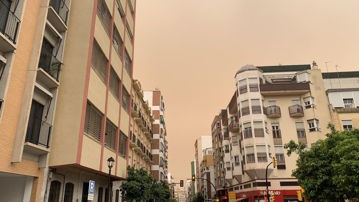 Calima en la calle Victoria esta tarde del jueves.