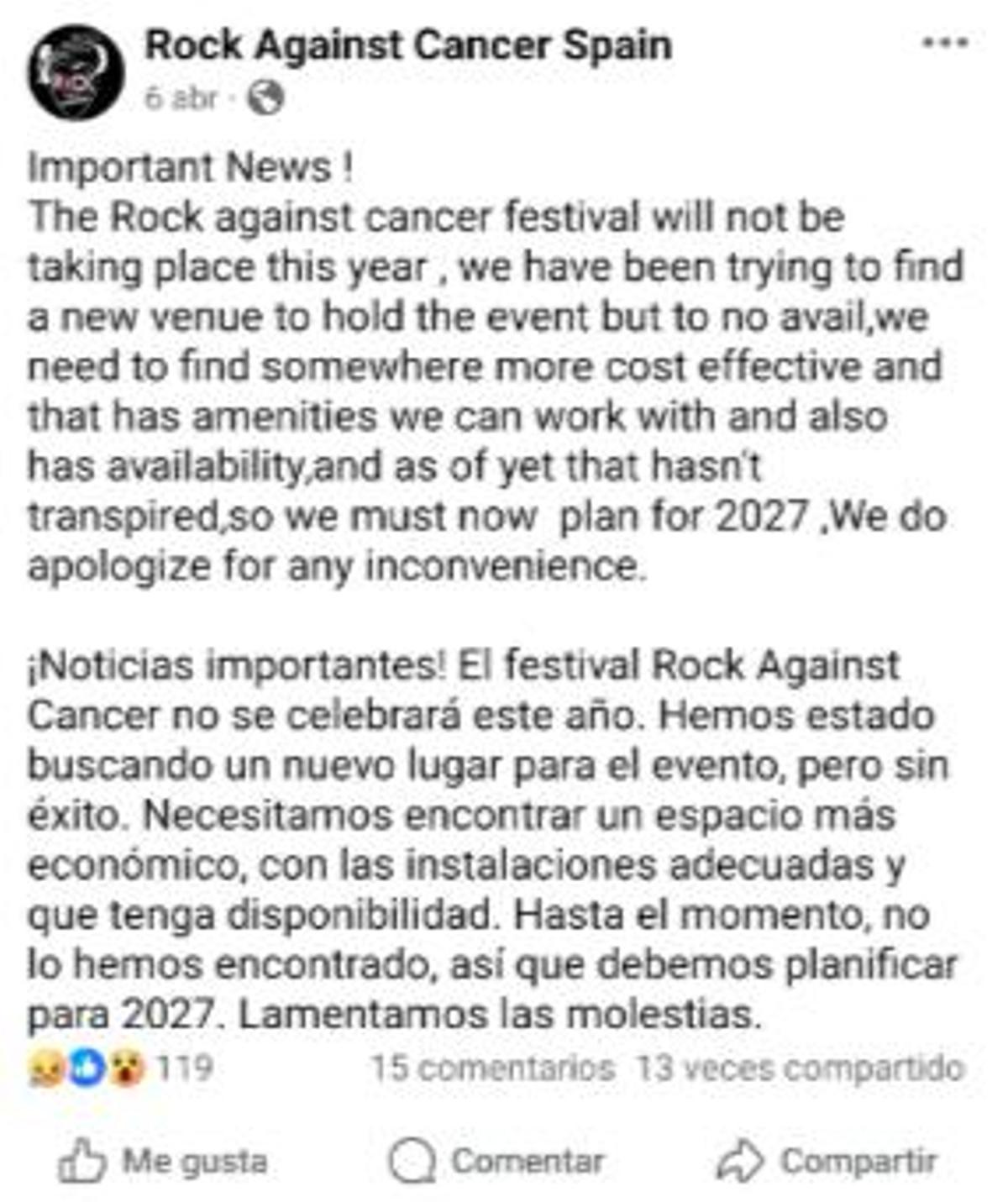 Anuncio de la organización