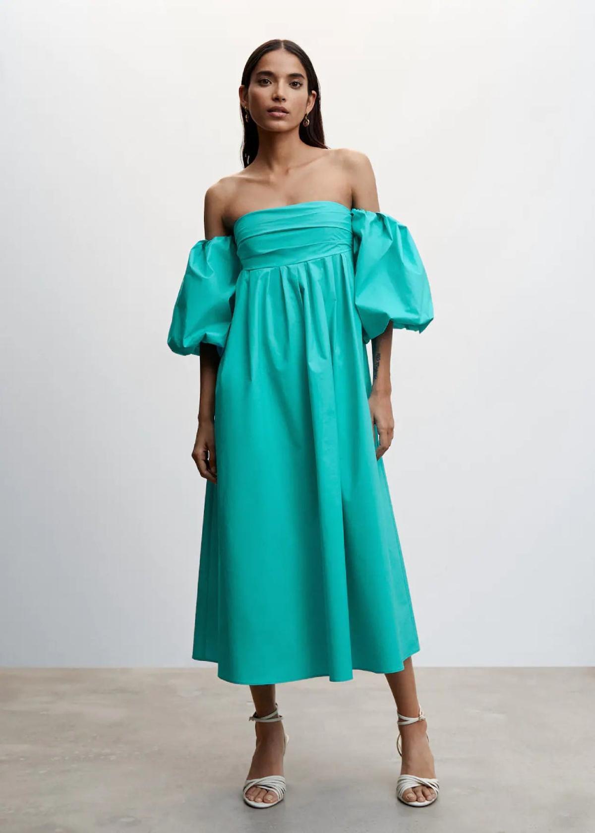 Vestido midi manga abullonada de Mango (precio: 59,99 euros)
