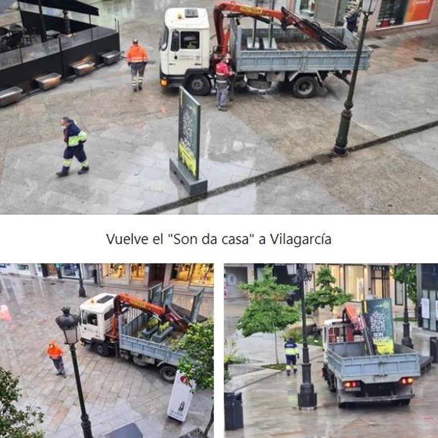 La instalación de los paneles de &quot;Son da Casa&quot;, esta mañana.