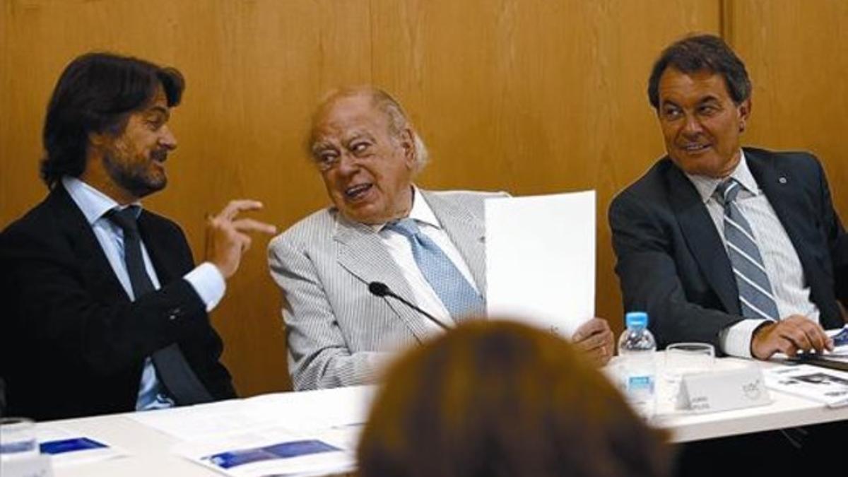 Oriol Pujol, Jordi Pujol y Artur Mas, en la última reunión de la ejecutiva de Convergència, el pasado lunes.