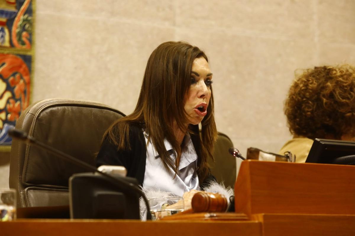 La presidenta de las Cortes de Aragón, Marta Fernández, moderando el debate en el pleno.