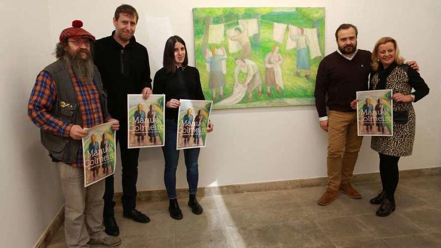 Paío, Barro, Peña, Cuíña y Doporto presentaron ayer la exposición en una sala del museo. // Bernabé