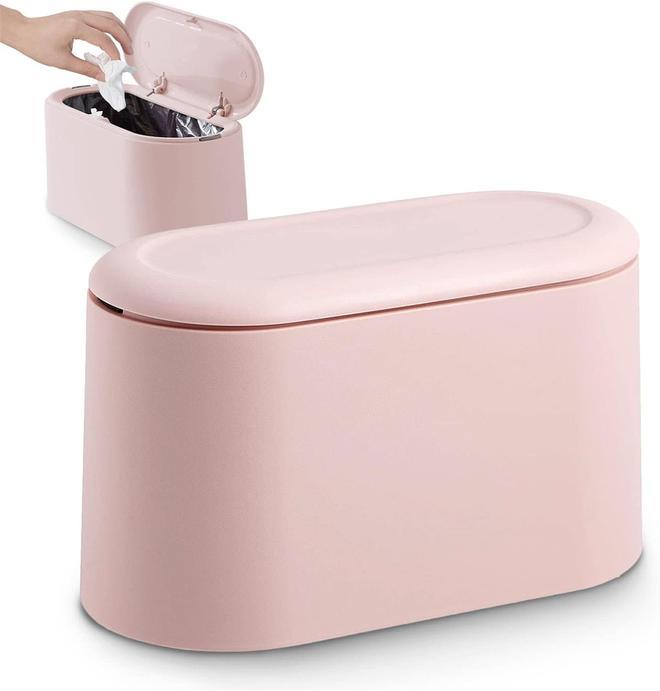 Papelera de escritorio rosa con apertura de 90 grados y gran capacidad
